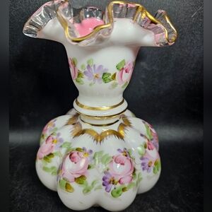 Floral Porcelain Vase with Gold Accents